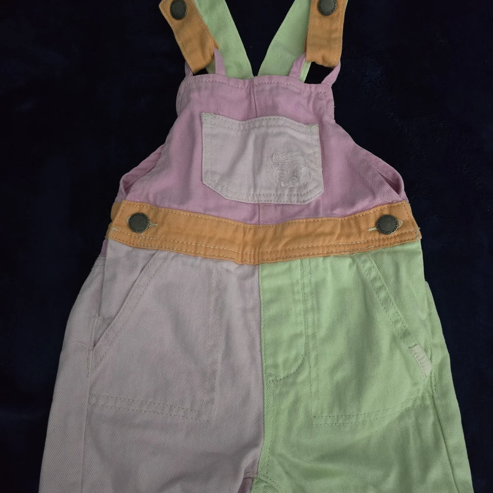 Kids Colorblock Overalls in Pink, Green & Orange Accent